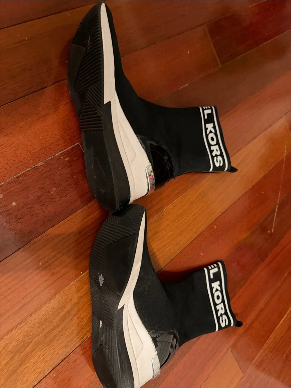 Michael Kors Kids Black Stretch Logo Sock Boots with White Trim